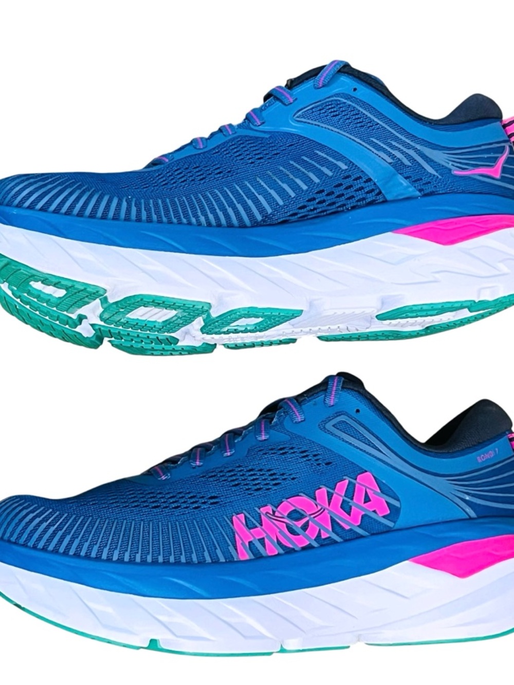 Hoka One One Bondi 7 Athletic Running Shoes Vallarta Blue/Phlox Pink Sz 8 - Picture 5 of 10